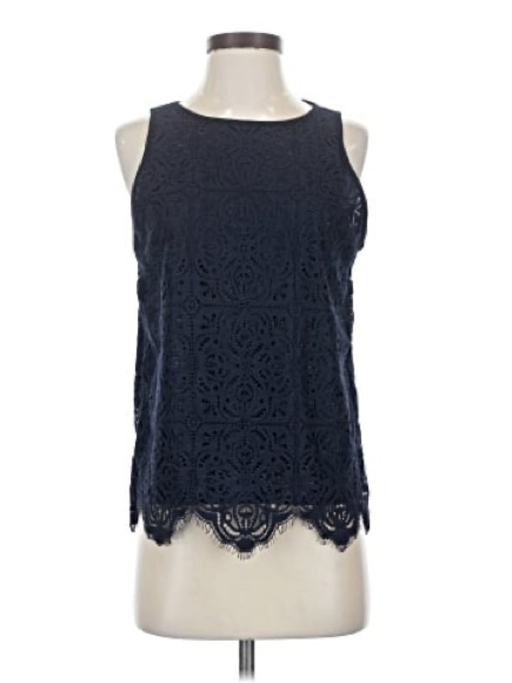 LOFT Navy Sleeveless Lace Overlay Top